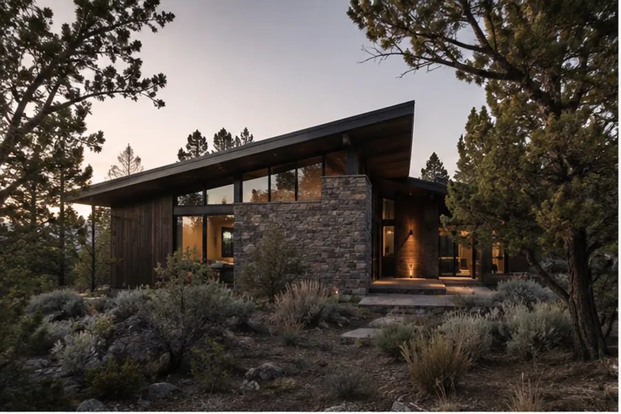 Juniper Fold, a low custom home threaded through a narrow juniper site.