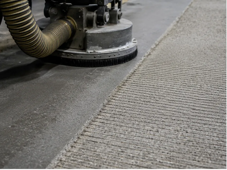 Mechanical concrete preparation creating a controlled floor profile.